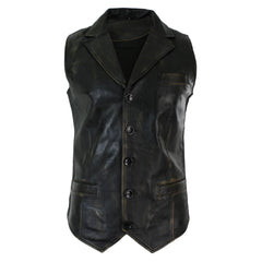 Mens Real Leather Tan Brown Black Smart Casual Gilet Waistcoat Vintage Retro-TruClothing