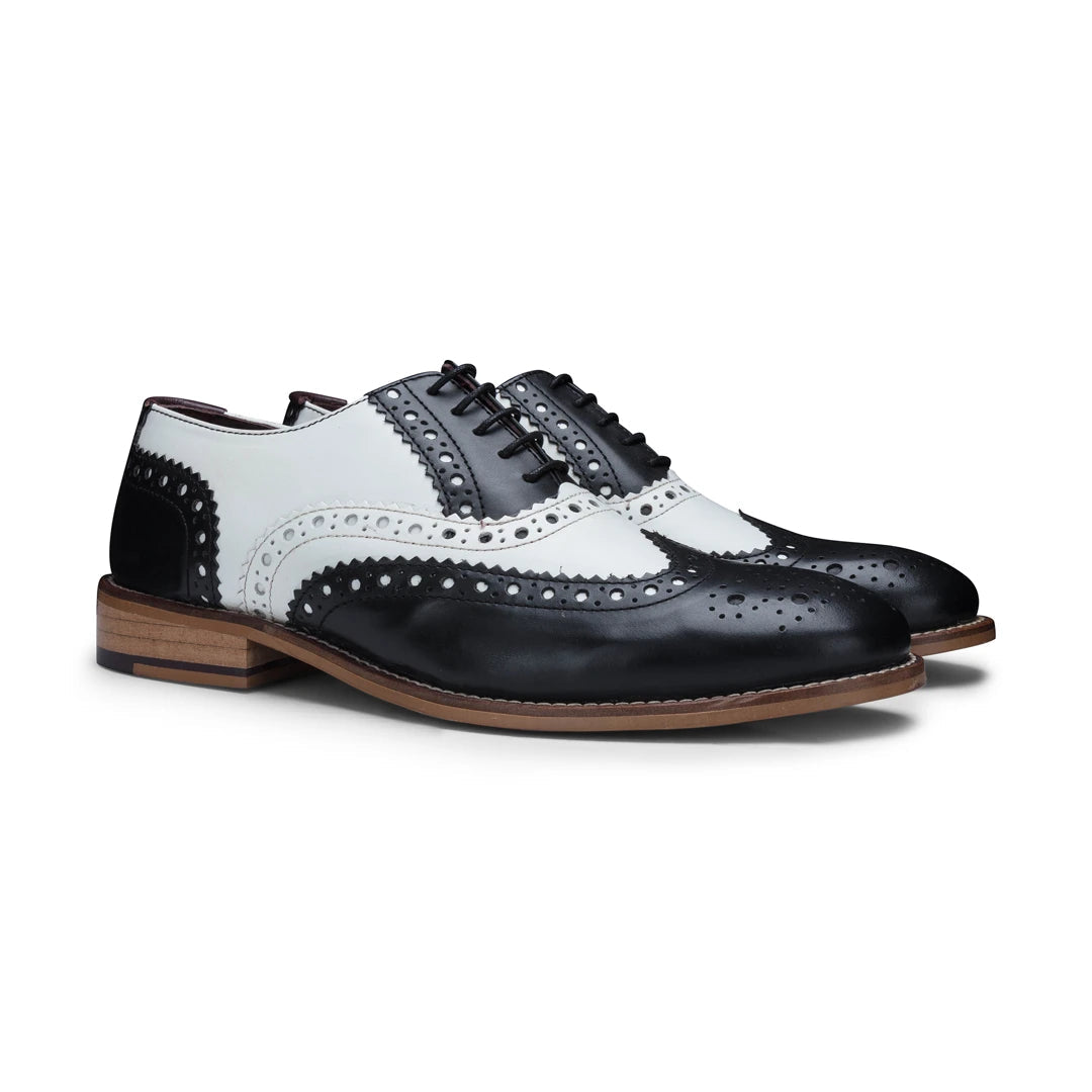 Mens Real Leather Vintage Shoes Brogues 1920s Suede Tweed Laced Shoes Smart Formal-TruClothing