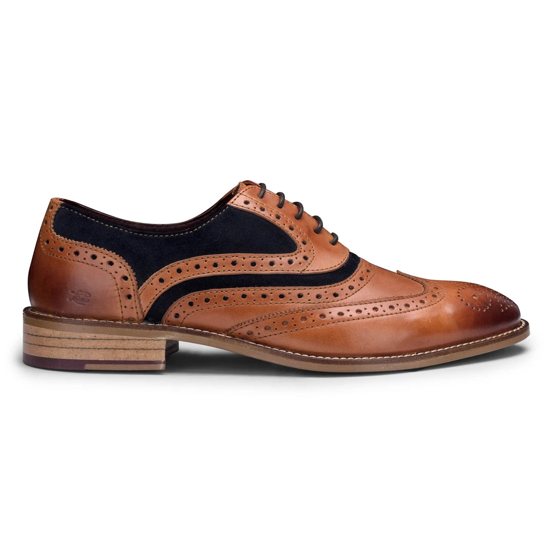Mens Real Leather Vintage Shoes Brogues 1920s Suede Tweed Laced Shoes Smart Formal-TruClothing
