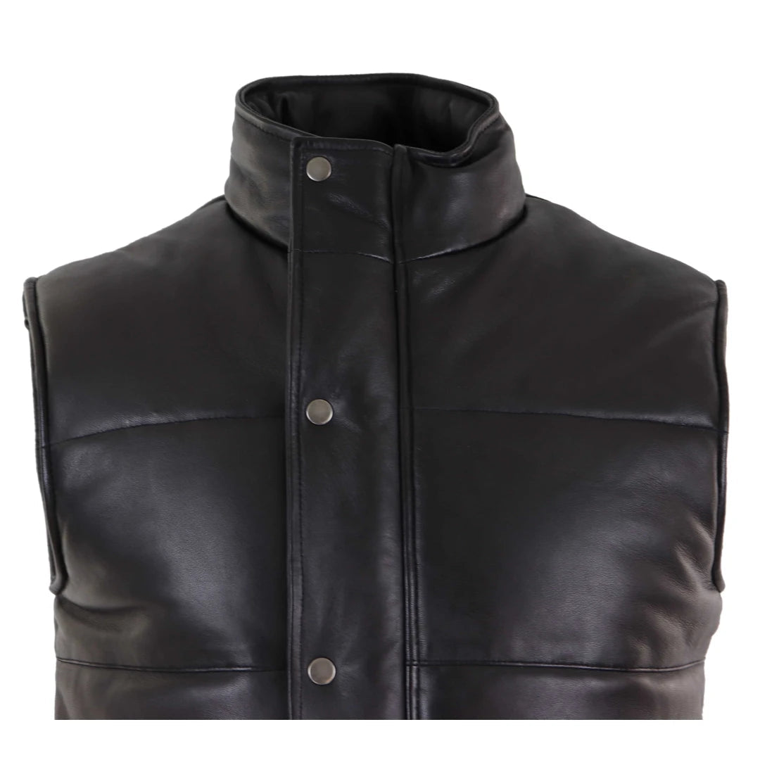 Mens Real Leather Waistcoat Gilet Quilted Puffer Design Warm Zip Casual-TruClothing