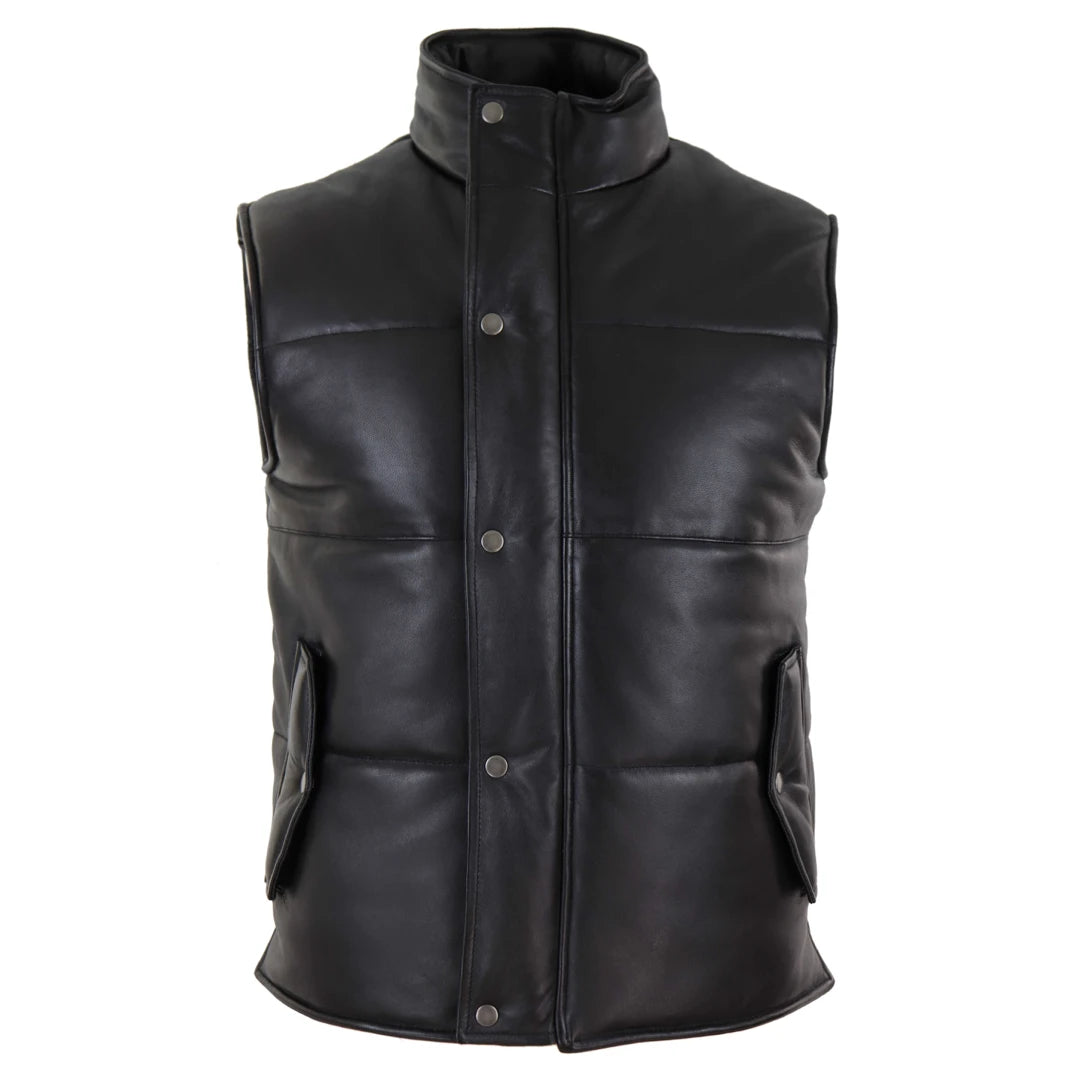 Mens Real Leather Waistcoat Gilet Quilted Puffer Design Warm Zip Casual-TruClothing