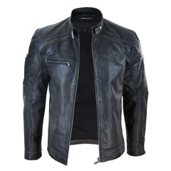 Mens Real Leather Zipped Biker Jacket Vintage Washed Black Brown Distressed Vintage-TruClothing