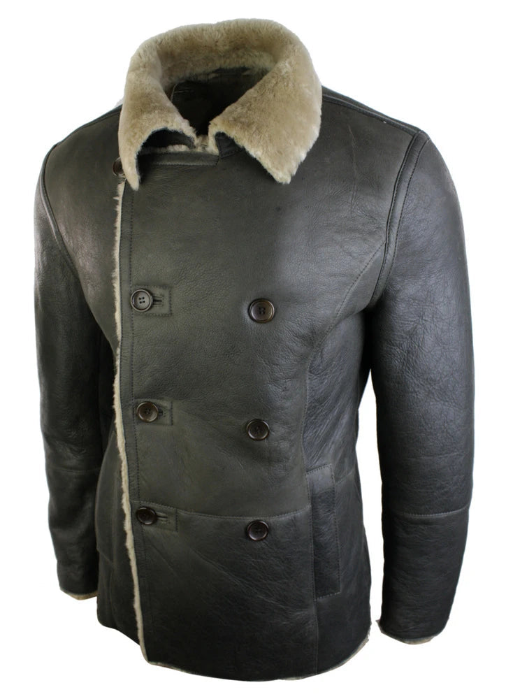 Mens double sales breasted shearling coat
