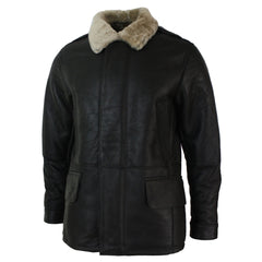 Mens Real Shearling Sheepskin 3/4 Overcoat Brown Beige Fur Warm Winter-TruClothing