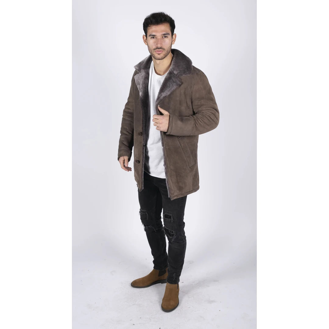 Mens grey sheepskin sales coat