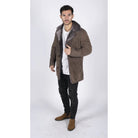 Mens Real Sheepskin Coat Beige Vintage Classic 3/4 Jacket Button Down V Neck-TruClothing