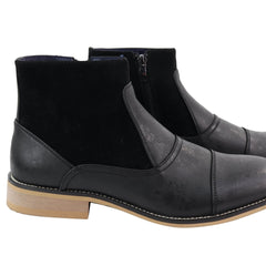 Mens Real Suede Leather Boots Slip on Side Zip Smart Casual Black Navy Blue-TruClothing
