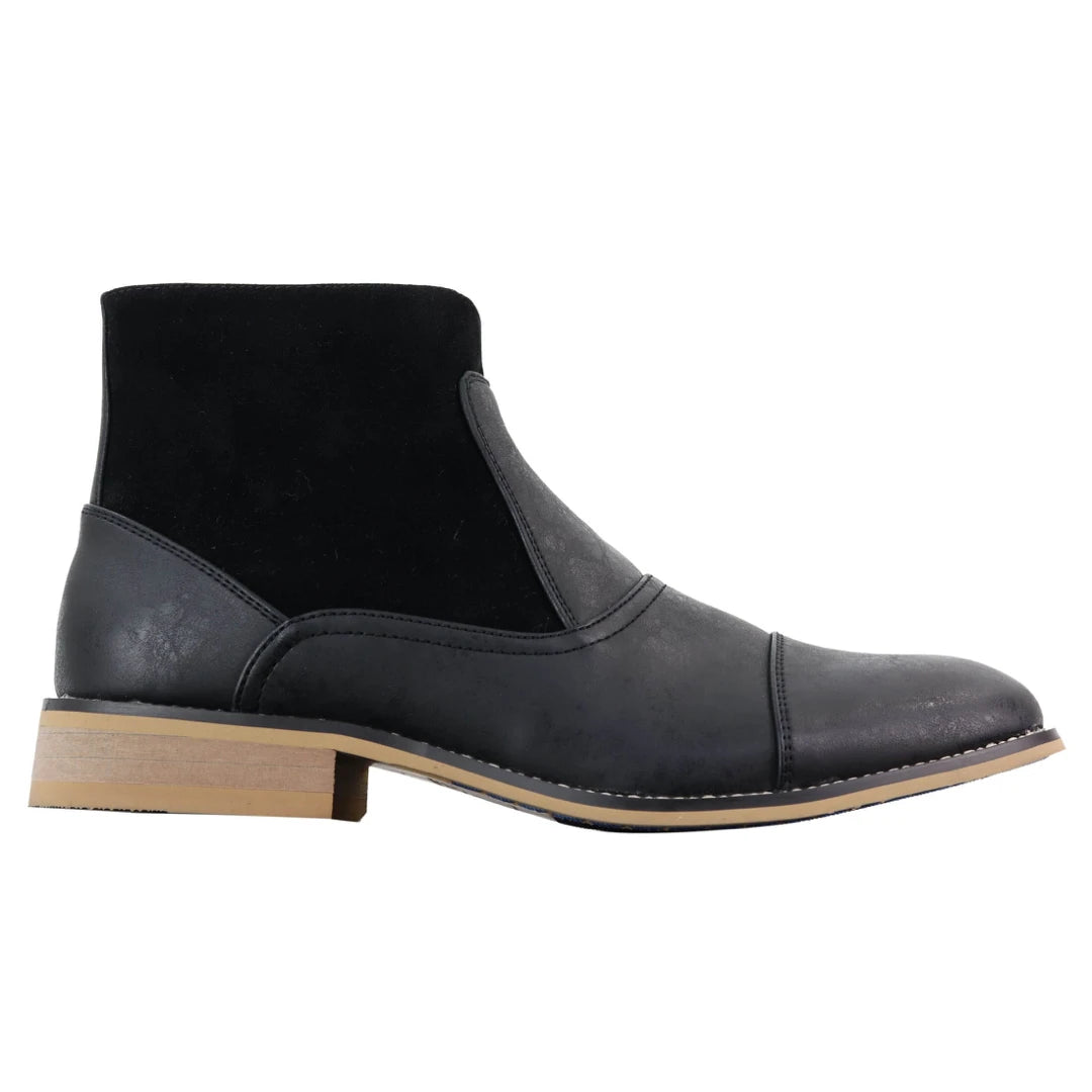 Mens Real Suede Leather Boots Slip on Side Zip Smart Casual Black Navy Blue-TruClothing