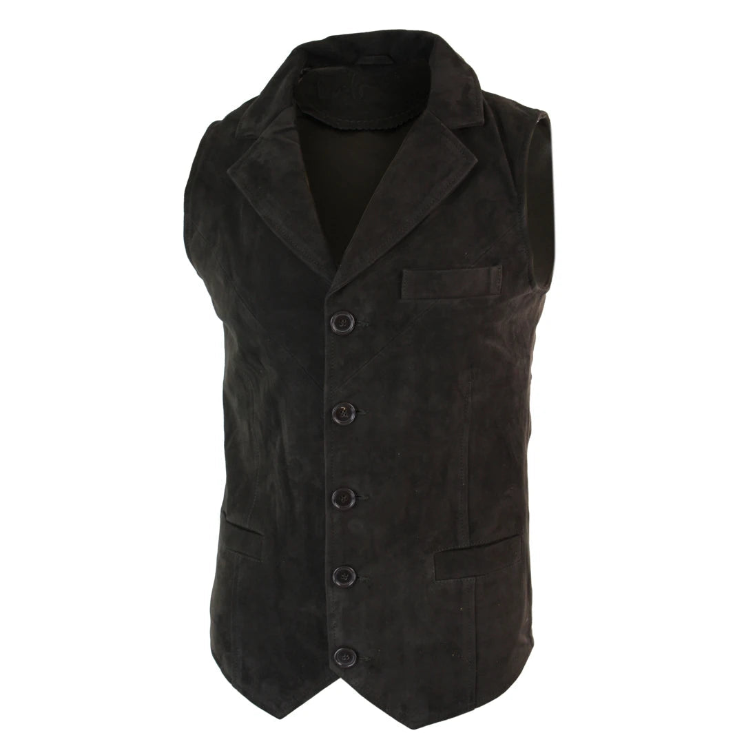 Men s Suede Leather Tan Brown Black Waistcoat Infinity TruClothing