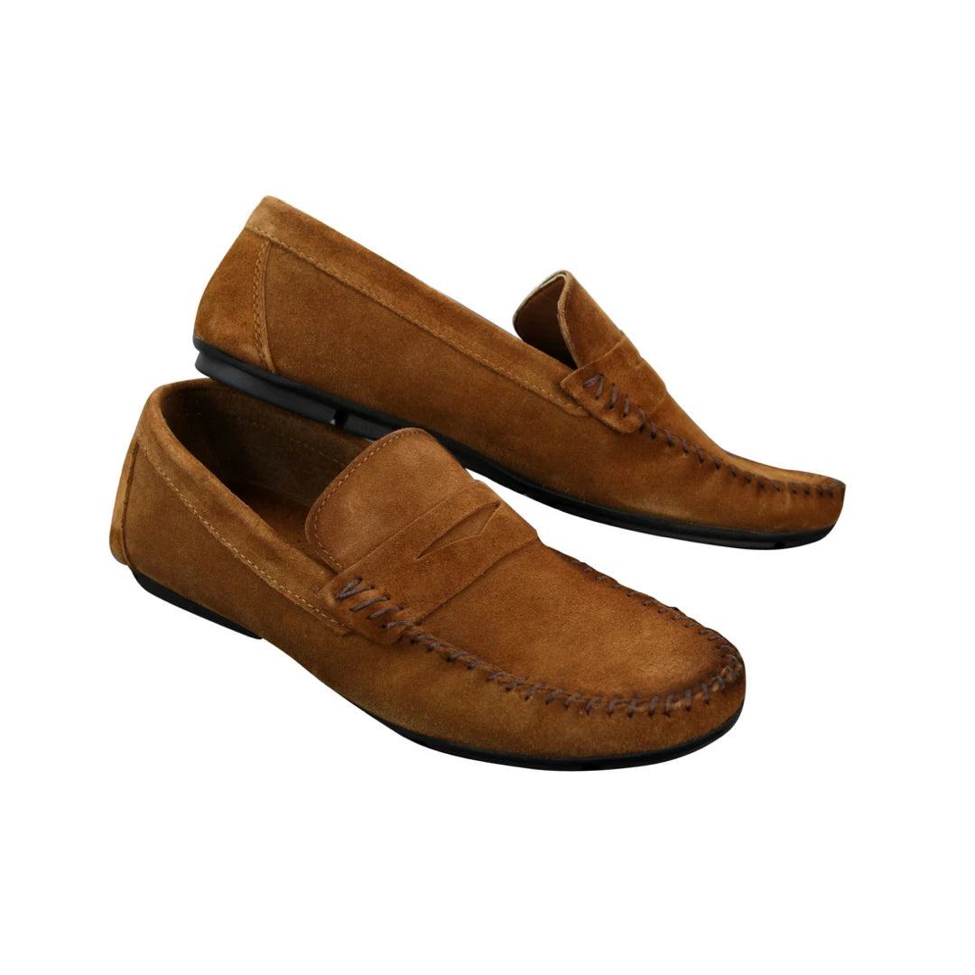 Mens Real Suede Washed Designer Slip On Loafers Moccasins Smart Casual Shoes-TruClothing