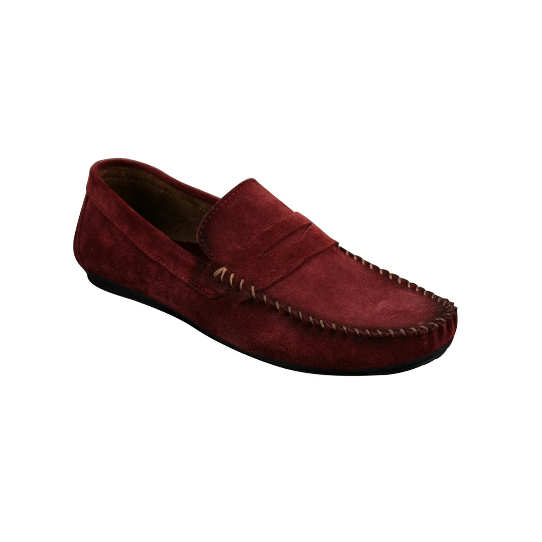 Burgundy Red Suede Loafers Slip on Shoes for Men Casual Shoes