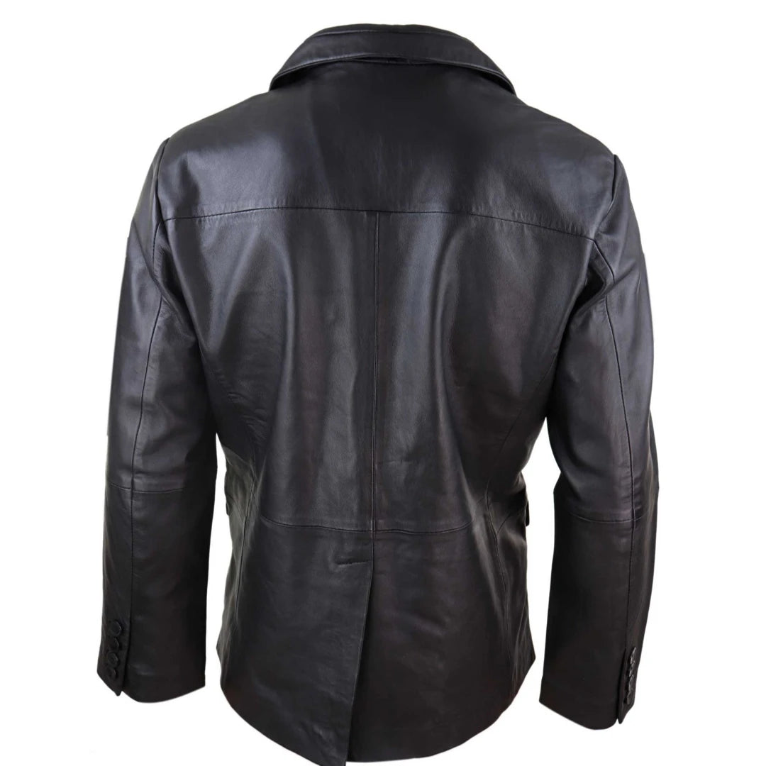 Mens Regular Fit Classic Genuine Leather 2 Button Blazer Jacket Vintage-TruClothing