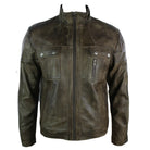 Mens Retro Real Leather Jacket Smart Casual High Collar Brown Vintage Look-TruClothing