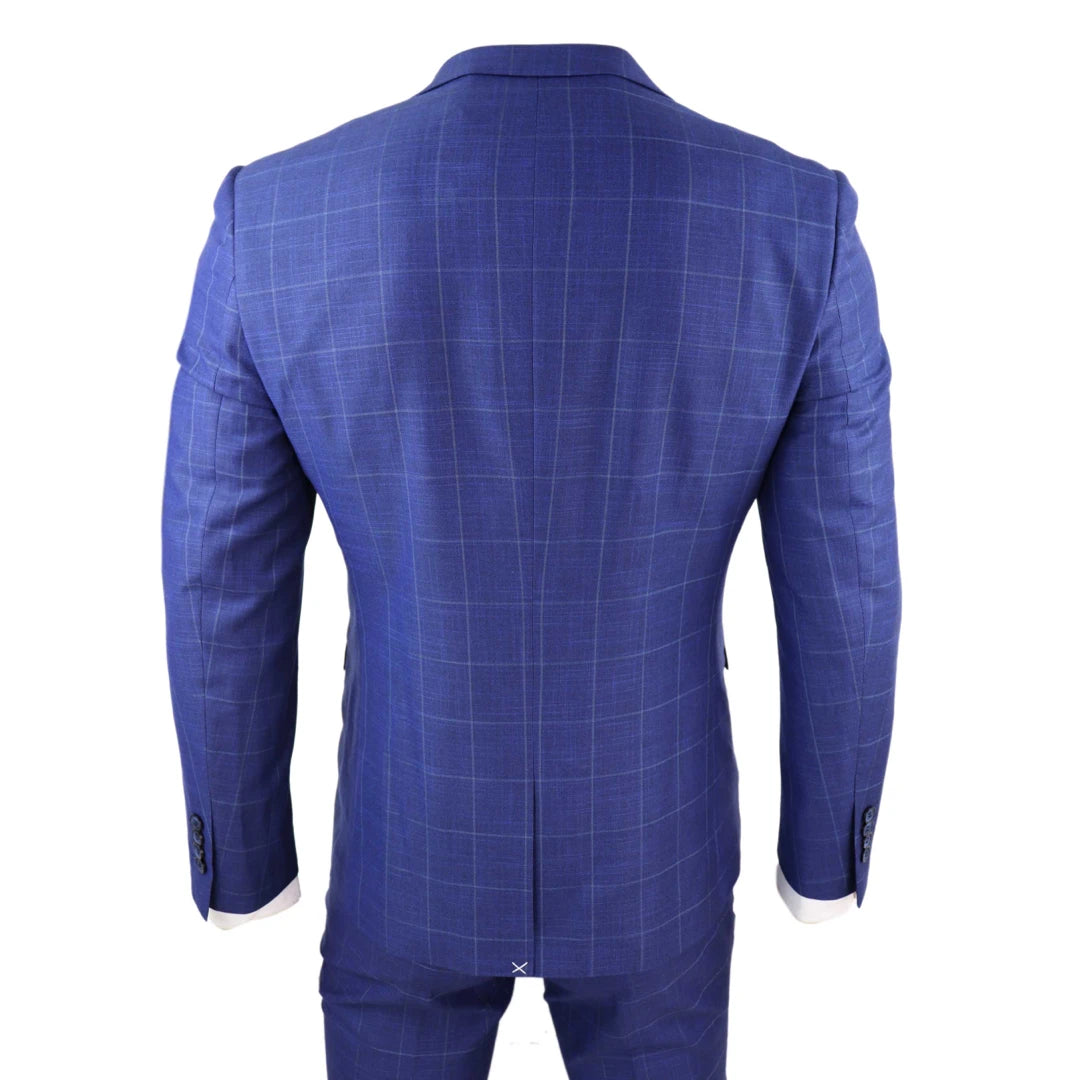 Mens Royal Blue 3 Piece Check Suit - Paul Andrew Rover-TruClothing