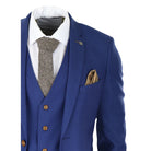 Mens Royal Blue 3 piece Suit Brown Trim Classic Birdseye Vintage Wedding Grooms-TruClothing