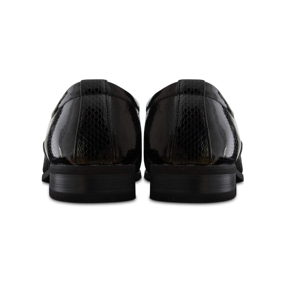Mens Shoes Slip On Snake PU Leather Black Shiny Patent Tassel Smart Casual-TruClothing