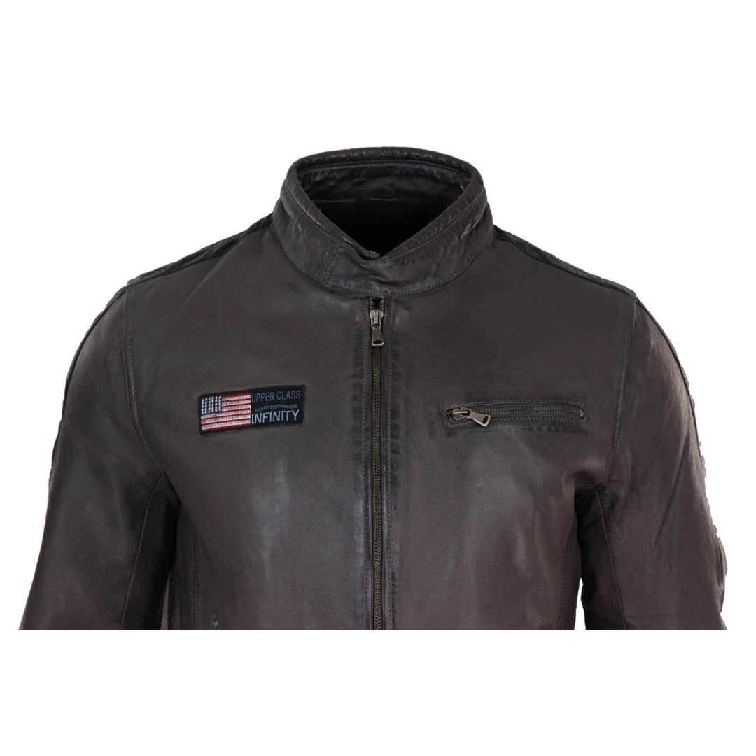 Mens Short Racing Leather Jacket-TruClothing