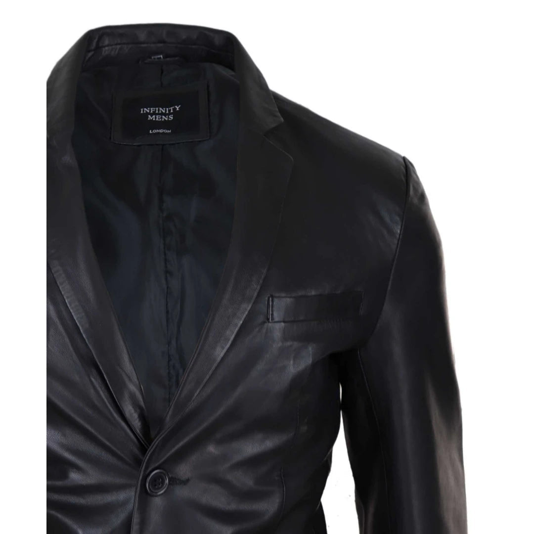 Mens Slim Fit Classic Genuine Leather 2 Button Blazer Jacket Vintage-TruClothing