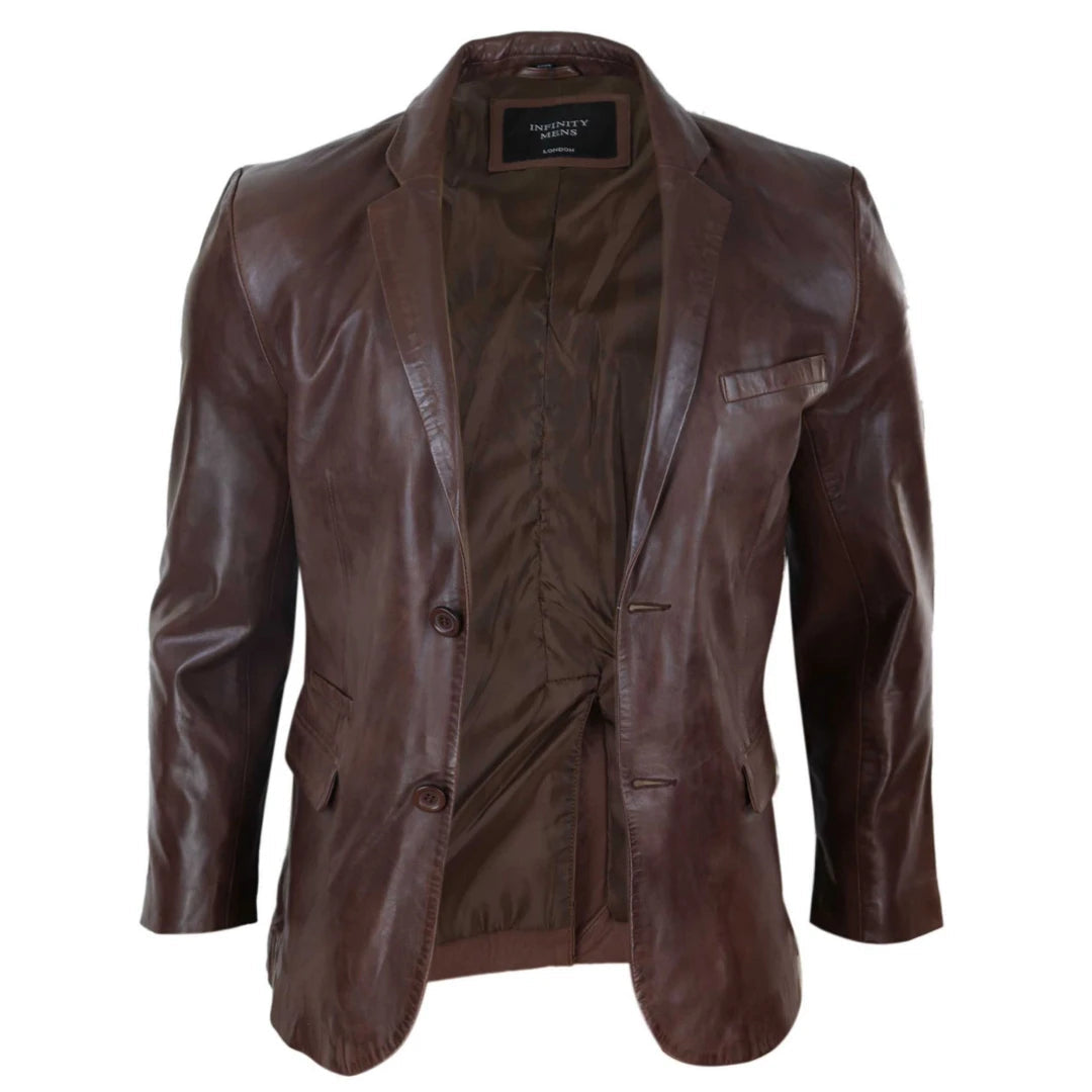 Mens Slim Fit Classic Genuine Leather 2 Button Blazer Jacket Vintage-TruClothing
