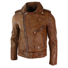 Mens Slim Fit Cross Zip Retro Vintage Brando Real Leather Jacket Vintage-TruClothing