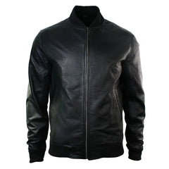 Mens Slim Fit Real Leather Black Varsity Bomber Jacket Classic Retro Black Brown-TruClothing