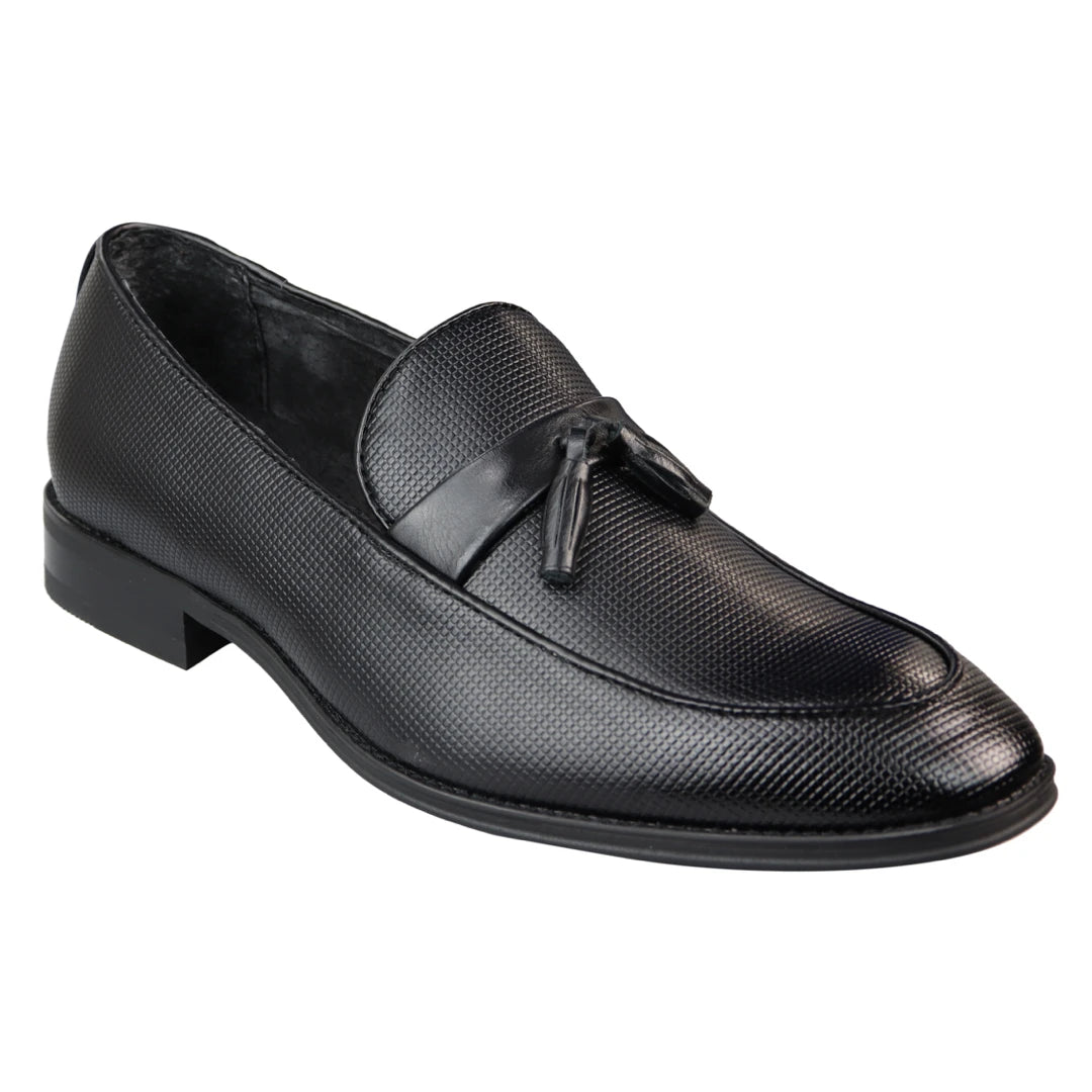 Mens Slip On Black Tassel Loafers Classic Smart Casual Retro Leather Lined-TruClothing