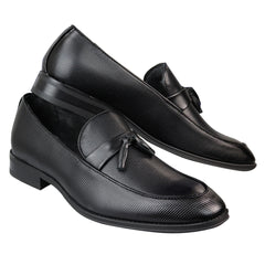 Mens Slip On Black Tassel Loafers Classic Smart Casual Retro Leather Lined-TruClothing