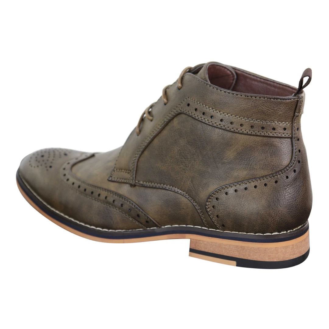 Mens Slip On & Laced Tan Brown Military Brouge Boots Smart Casual Leather Lined-TruClothing