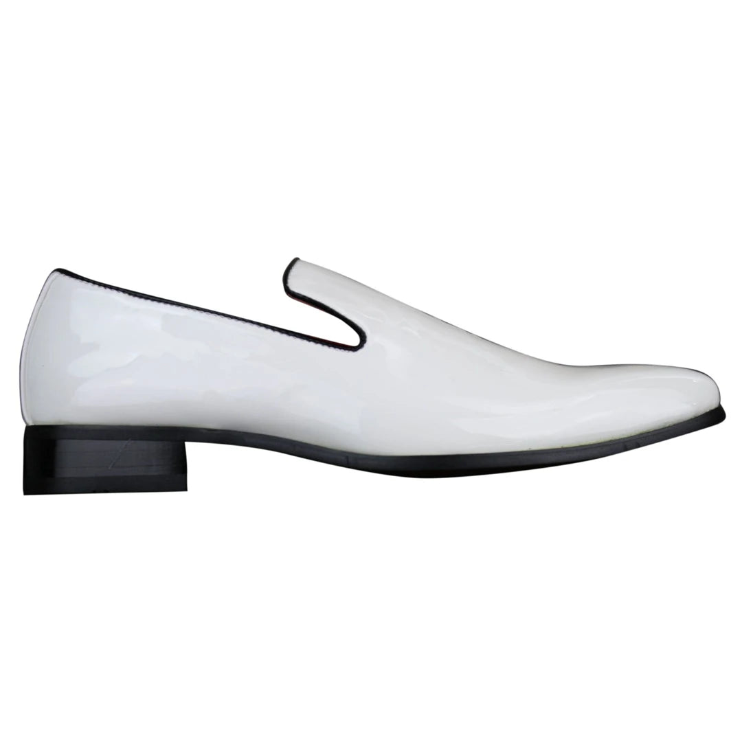 Mens Slip On Patent Shiny Driving Loafers Shoes Leather Smart Casual White Black-TruClothing