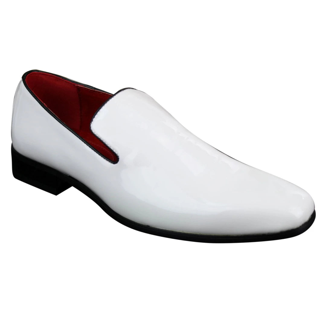 Mens Slip On Patent Shiny Driving Loafers Shoes Leather Smart Casual White Black-TruClothing