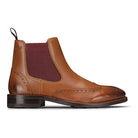 Mens Slip On Real Leather Brogue Boots Brown Tan Classic Smart Formal London-TruClothing
