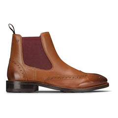 Mens Slip On Real Leather Brogue Boots Brown Tan Classic Smart Formal London-TruClothing