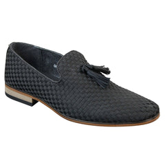 Mens Slip On Tassle Driving Shoes Smart Casual Retro Navy Blue Black Leather Lined-TruClothing