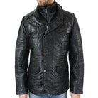 Mens Smart Casual Real Leather Blazer Quilted Black Jacket Coat s-3xl-TruClothing