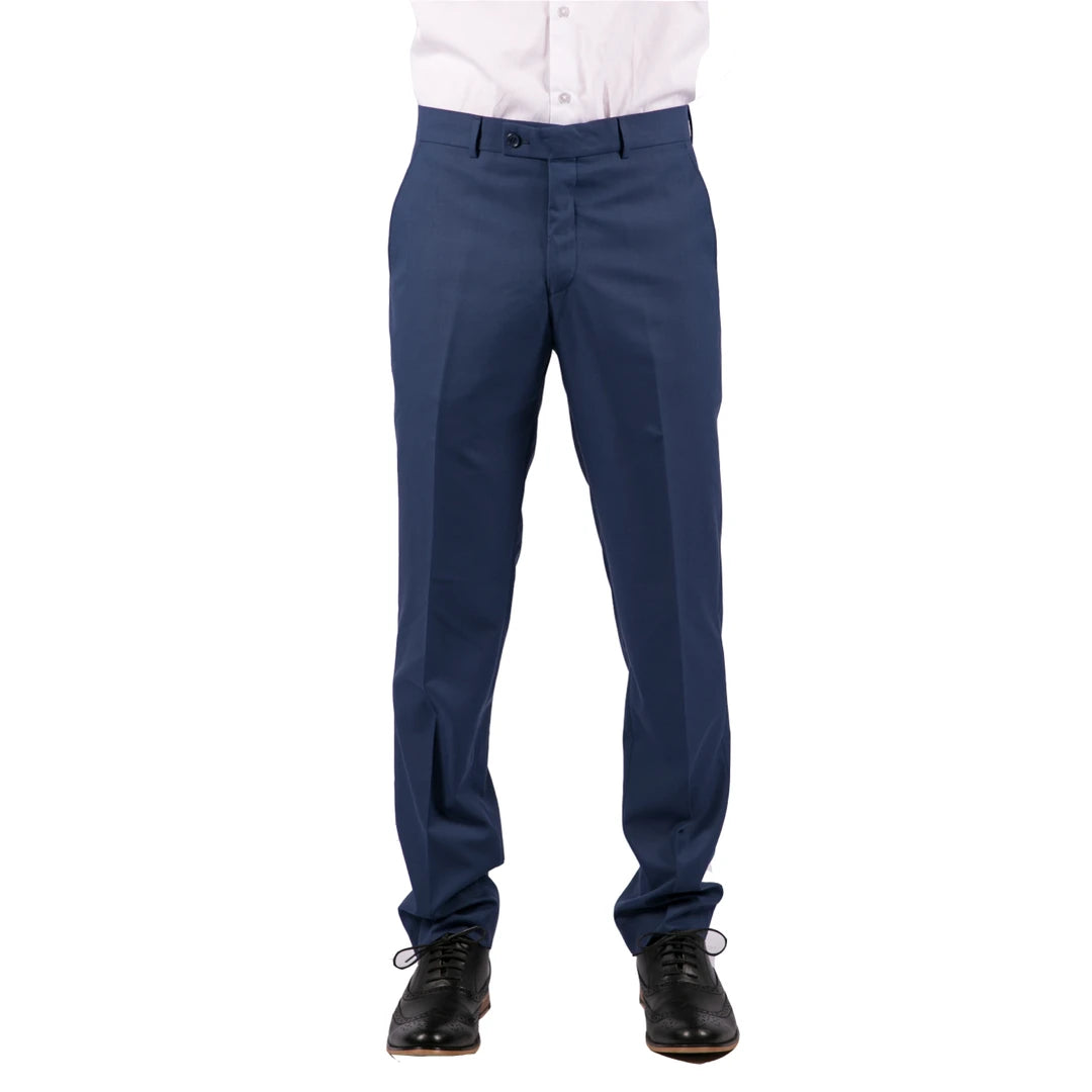 Mens Soft Cotton Feel Smart Formal Trousers Regular Length Tailored Smart-TruClothing