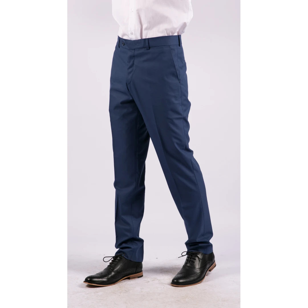 Mens Soft Cotton Feel Smart Formal Trousers Regular Length Tailored Smart-TruClothing