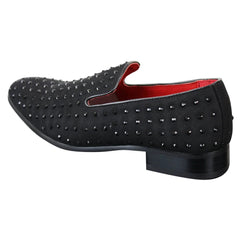 Mens Suede Slip On Loafers Shoes Stud Spikes Silver Smart Casual Shiny Party Black-TruClothing