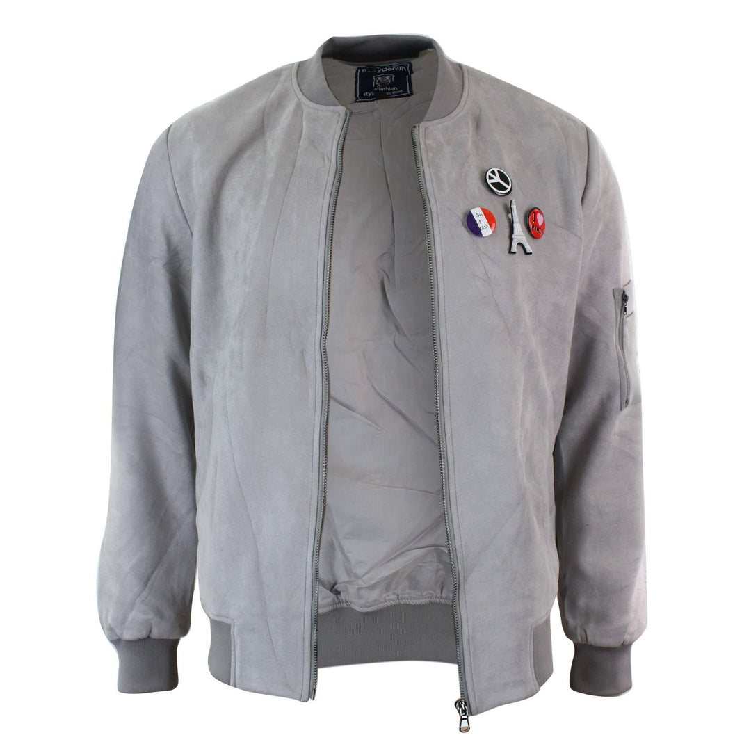 Mens Suede Velvet MA1 Flight Bomber Jacket Retro Funky Badge Design Tailored Fit-TruClothing
