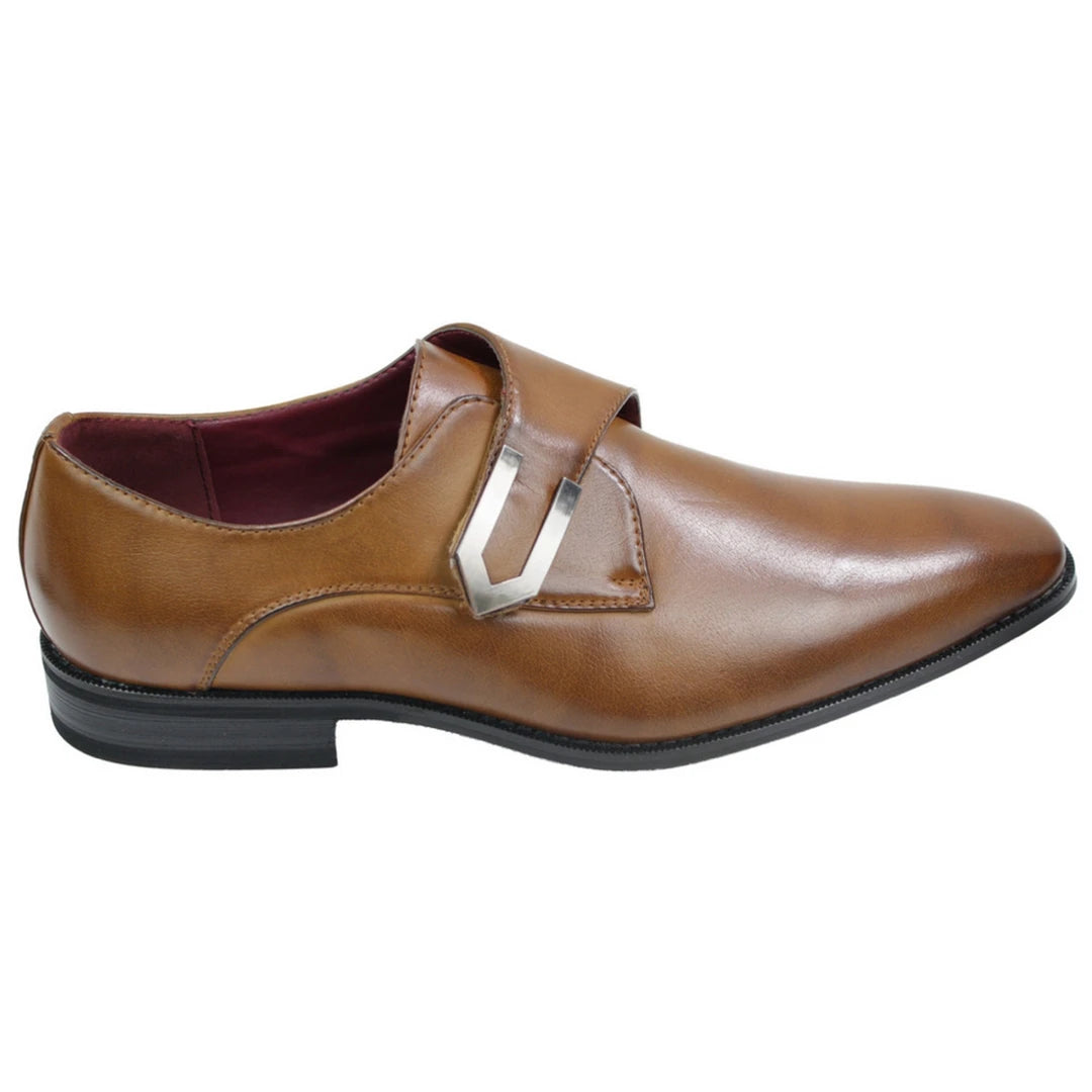 Mens Tan Brown Black Leather Shoes Italian Design Metal Buckle Slip On Smart-TruClothing