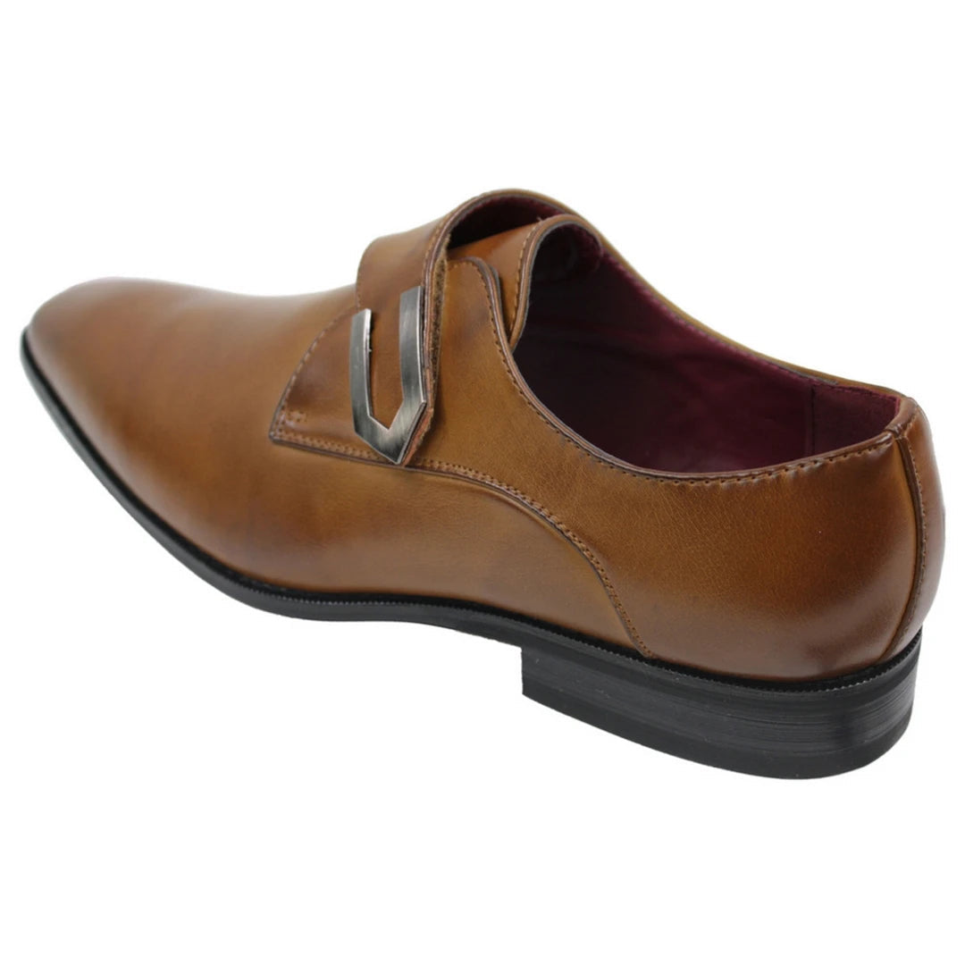 Mens Tan Brown Black Leather Shoes Italian Design Metal Buckle Slip On Smart-TruClothing
