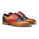 Mens Tan Navy Brown Red Brogue Shoes Laced Classic Vintage Formal Real Leather-TruClothing