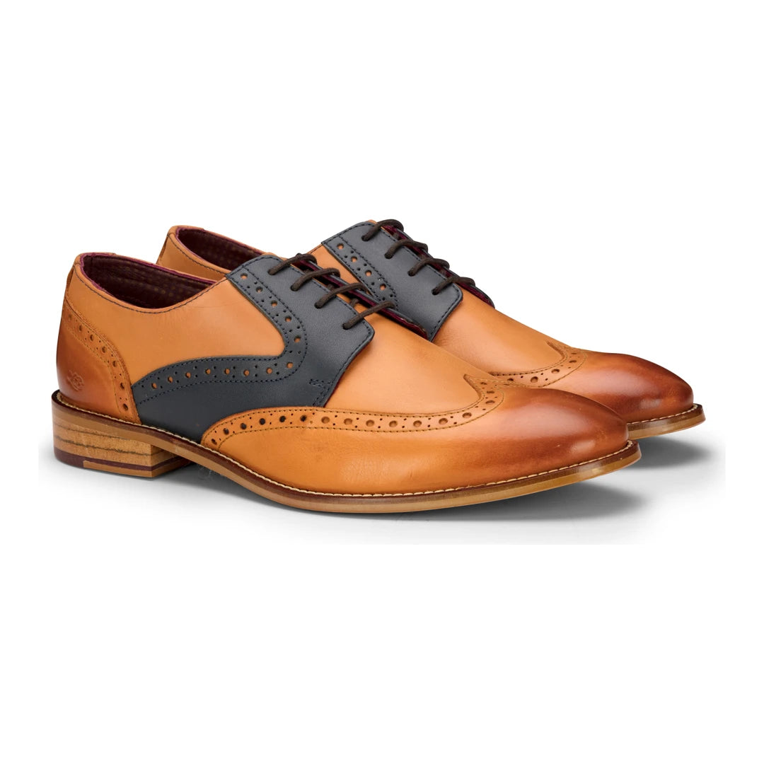 Mens Tan Navy Brown Red Brogue Shoes Laced Classic Vintage Formal Real Leather-TruClothing