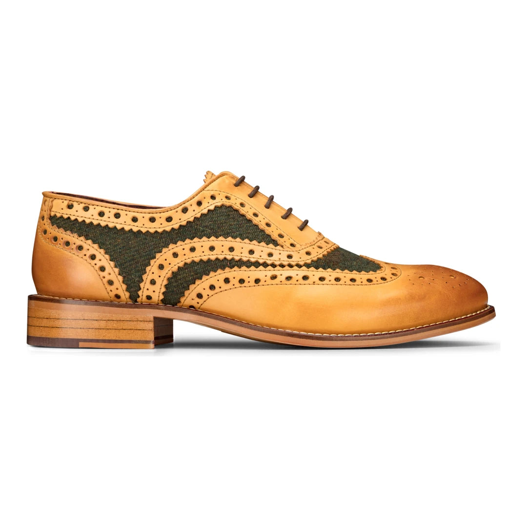 Mens Tan Tweed Olive Leather Gatsby Shoes Vintage Wedding Office Classic-TruClothing