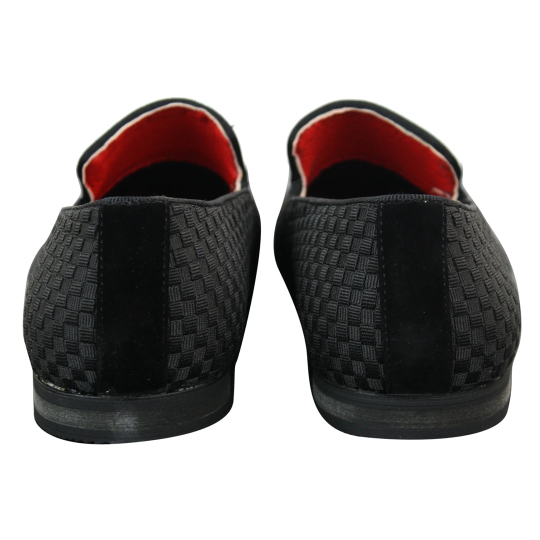 Mens Textured Slip On Black Blue Check Shoes Smart Casual Formal Italian Design-TruClothing