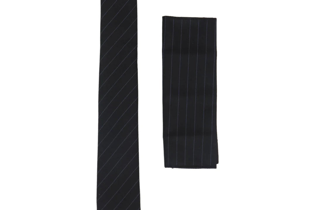 Mens Tie and Hankie Set - Black Stripe STZ42, One Size-TruClothing
