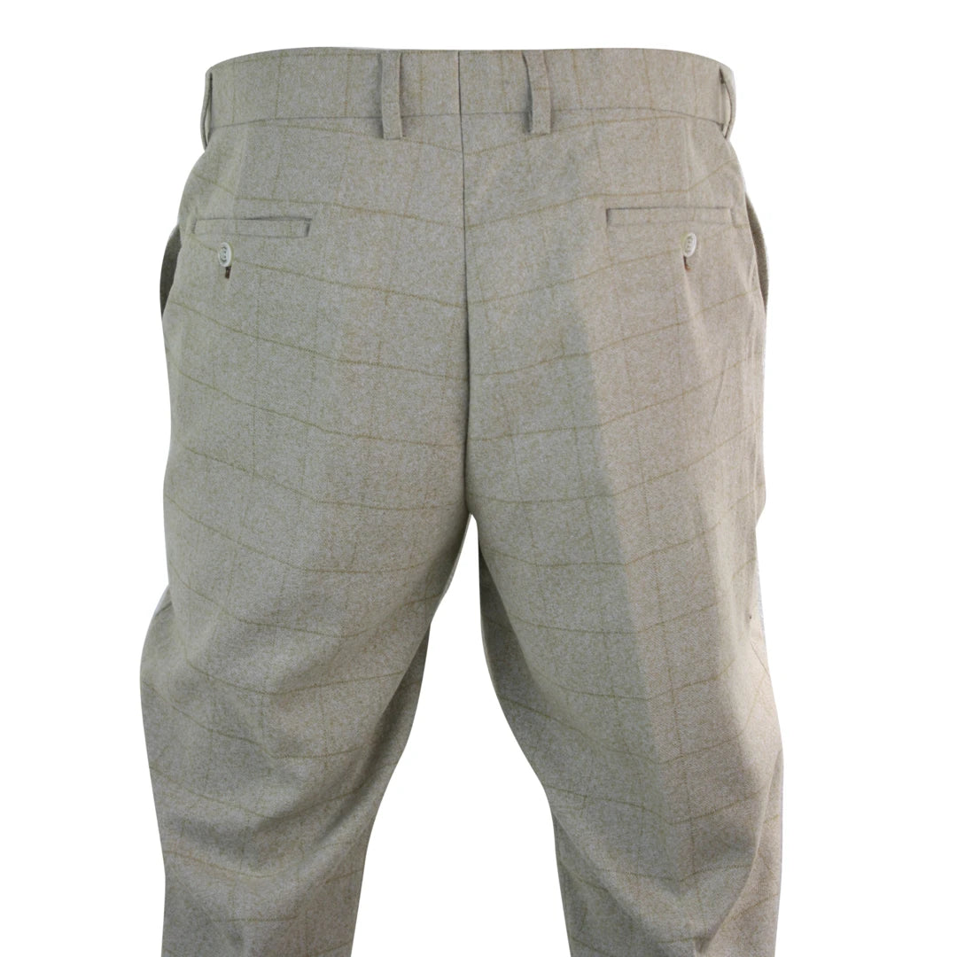 Mens Tweed Check Herringbone Peaky Blinders Trousers Tailored Fit Regular Retro-TruClothing
