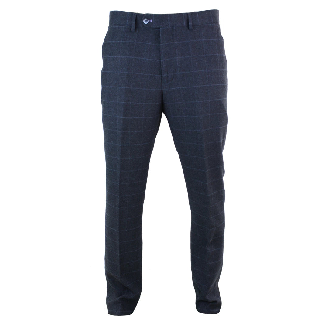 Mens Tweed Check Herringbone Peaky Blinders Trousers Tailored Fit Regular Retro-TruClothing