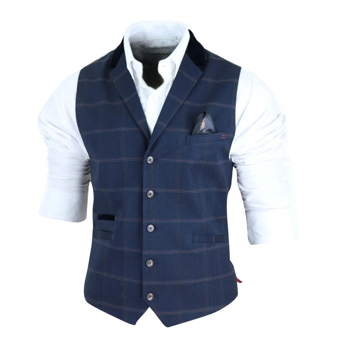 Mens Tweed Check Waistcoat with Pocket Watch-TruClothing