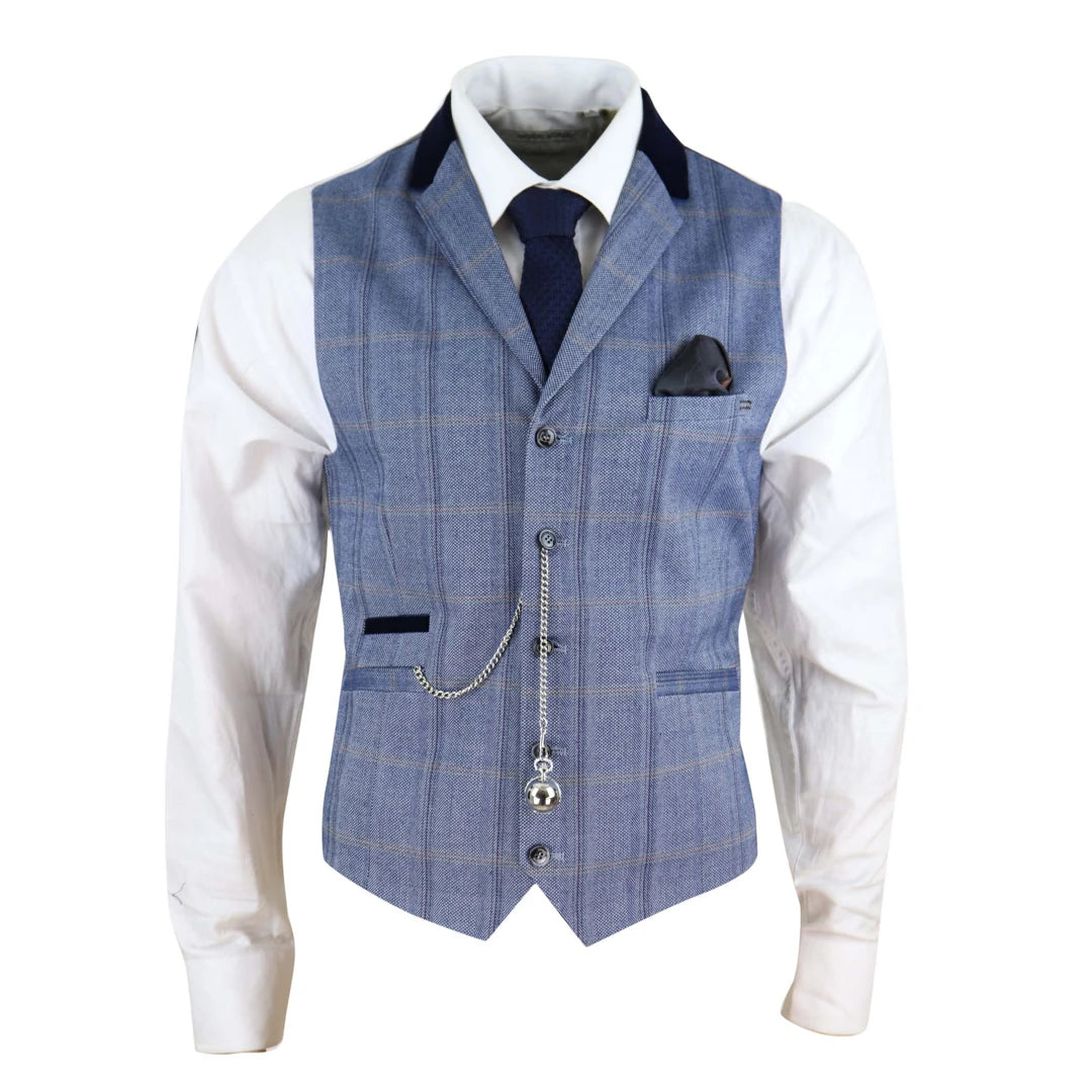Mens Tweed Check Waistcoat with Pocket Watch-TruClothing