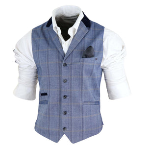 Connall - Men's Herringbone Tweed Check Waistcoat Pocket Watch Blinders-TruClothing